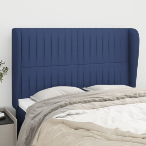 vidaXL Hoofdbord met randen 147x23x118/128 cm stof blauw