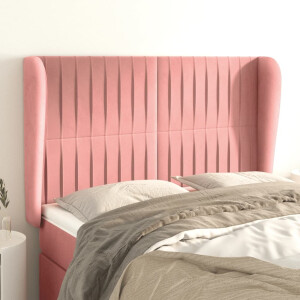 vidaXL Hoofdbord met randen 147x23x118/128 cm fluweel roze
