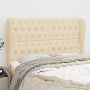 vidaXL Hoofdbord met randen 163x23x118/128 cm stof crèmekleurig