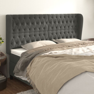 vidaXL Hoofdbord met randen 203x23x118/128 cm fluweel donkergrijs