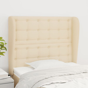 vidaXL Hoofdbord met randen 103x23x118/128 cm stof crèmekleurig