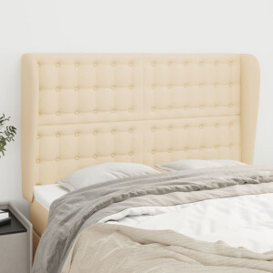 vidaXL Hoofdbord met randen 147x23x118/128 cm stof crèmekleurig