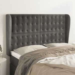 vidaXL Hoofdbord met randen 147x23x118/128 cm fluweel donkergrijs