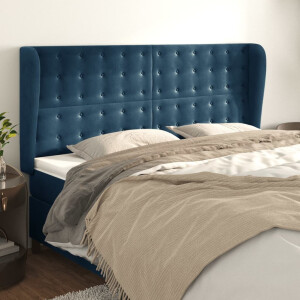 vidaXL Hoofdbord met randen 203x23x118/128 cm fluweel donkerblauw