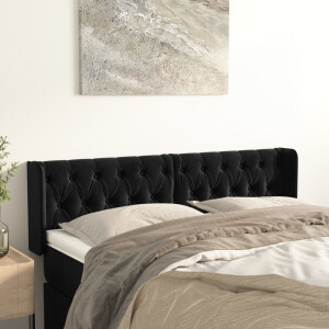 vidaXL Hoofdbord met randen 147x16x78/88 cm fluweel zwart