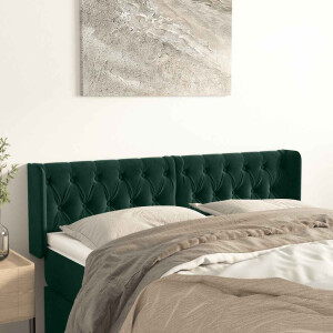 vidaXL Hoofdbord met randen 163x16x78/88 cm fluweel donkergroen