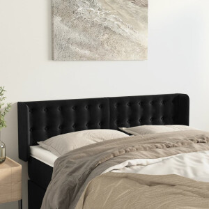 vidaXL Hoofdbord met randen 147x16x78/88 cm fluweel zwart