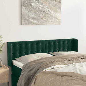 vidaXL Hoofdbord met randen 147x16x78/88 cm fluweel donkergroen