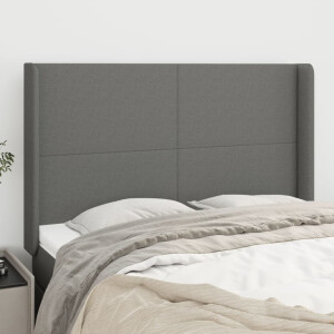 vidaXL Hoofdbord met randen 147x16x118/128 cm stof donkergrijs