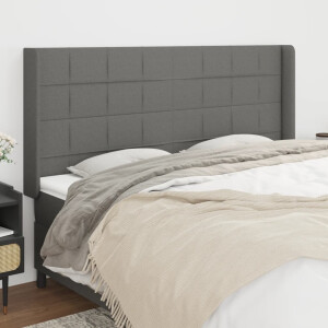 vidaXL Hoofdbord met randen 163x16x118/128 cm stof donkergrijs