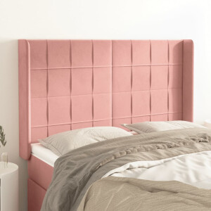 vidaXL Hoofdbord met randen 147x16x118/128 cm fluweel roze