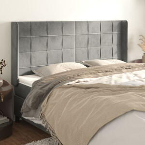 vidaXL Hoofdbord met randen 203x16x118/128 cm fluweel lichtgrijs