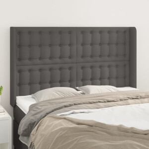 vidaXL Hoofdbord met randen 147x16x118/128 cm kunstleer grijs