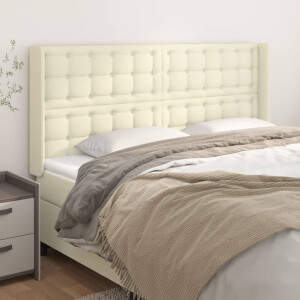 vidaXL Hoofdbord met randen 203x16x118/128 cm kunstleer crèmekleurig