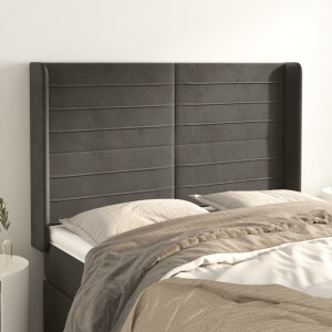 vidaXL Hoofdbord met randen 147x16x118/128 cm fluweel donkergrijs