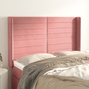 vidaXL Hoofdbord met randen 147x16x118/128 cm fluweel roze