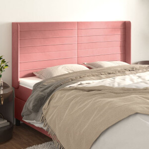 vidaXL Hoofdbord met randen 163x16x118/128 cm fluweel roze