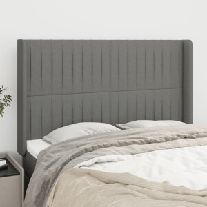vidaXL Hoofdbord met randen 147x16x118/128 cm stof donkergrijs