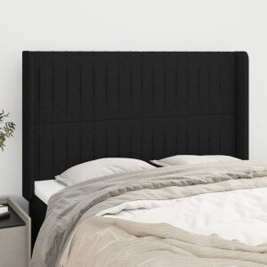 vidaXL Hoofdbord met randen 147x16x118/128 cm stof zwart