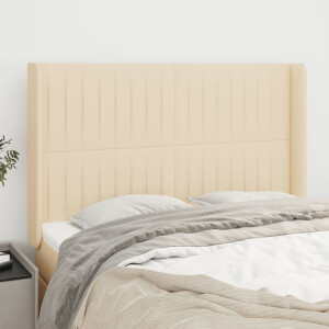 vidaXL Hoofdbord met randen 147x16x118/128 cm stof crèmekleurig