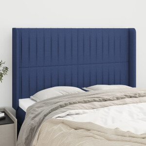 vidaXL Hoofdbord met randen 147x16x118/128 cm stof blauw