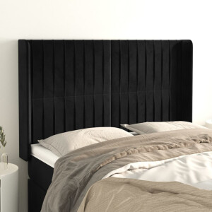 vidaXL Hoofdbord met randen 147x16x118/128 cm fluweel zwart