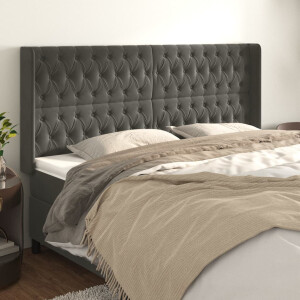 vidaXL Hoofdbord met randen 183x16x118/128 cm fluweel donkergrijs