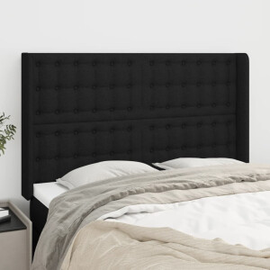 vidaXL Hoofdbord met randen 147x16x118/128 cm stof zwart