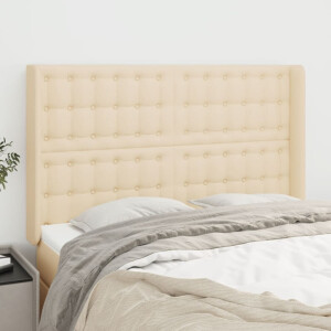 vidaXL Hoofdbord met randen 147x16x118/128 cm stof crèmekleurig