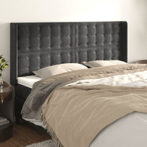 vidaXL Hoofdbord met randen 163x16x118/128 cm fluweel donkergrijs