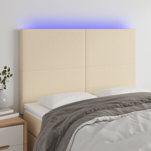 vidaXL Hoofdbord LED 144x5x118/128 cm stof crèmekleurig