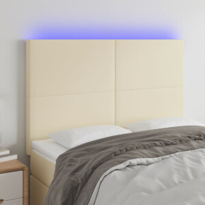 vidaXL Hoofdbord LED 144x5x118/128 cm kunstleer crèmekleurig