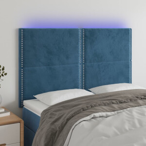 vidaXL Hoofdbord LED 144x5x118/128 cm fluweel donkerblauw