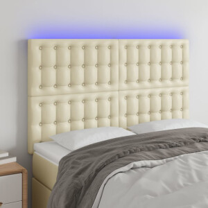 vidaXL Hoofdbord LED 144x5x118/128 cm kunstleer crèmekleurig
