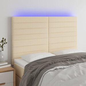 vidaXL Hoofdbord LED 144x5x118/128 cm stof crèmekleurig