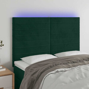 vidaXL Hoofdbord LED 144x5x118/128 cm fluweel donkergroen