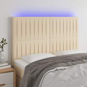 vidaXL Hoofdbord LED 144x5x118/128 cm stof crèmekleurig