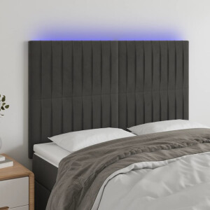 vidaXL Hoofdbord LED 144x5x118/128 cm fluweel donkergrijs