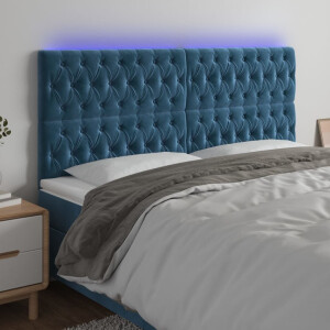 vidaXL Hoofdbord LED 180x7x118/128 cm fluweel donkerblauw