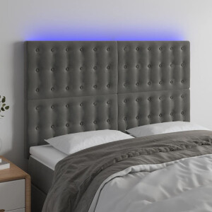 vidaXL Hoofdbord LED 144x5x118/128 cm fluweel donkergrijs