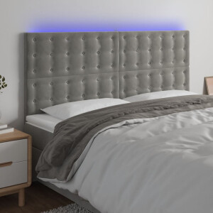 vidaXL Hoofdbord LED 160x5x118/128 cm fluweel lichtgrijs