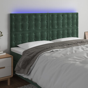 vidaXL Hoofdbord LED 200x5x118/128 cm fluweel donkergroen