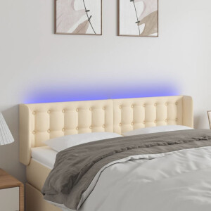 vidaXL Hoofdbord LED 147x16x78/88 cm stof crèmekleurig
