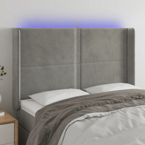 vidaXL Hoofdbord LED 147x16x118/128 cm fluweel lichtgrijs
