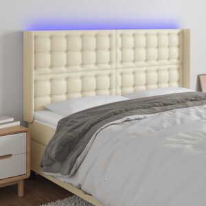 vidaXL Hoofdbord LED 203x16x118/128 cm kunstleer crèmekleurig