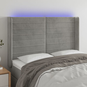 vidaXL Hoofdbord LED 147x16x118/128 cm fluweel lichtgrijs