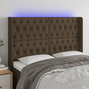 vidaXL Hoofdbord LED 163x16x118/128 cm stof donkerbruin