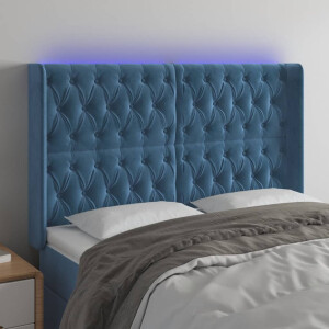 vidaXL Hoofdbord LED 147x16x118/128 cm fluweel donkerblauw