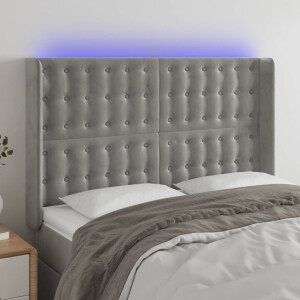 vidaXL Hoofdbord LED 147x16x118/128 cm fluweel lichtgrijs
