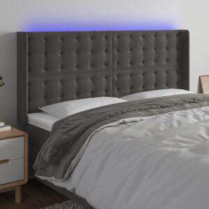 vidaXL Hoofdbord LED 163x16x118/128 cm fluweel donkergrijs